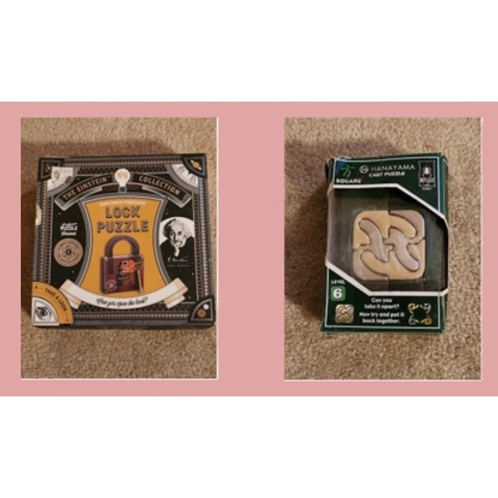 Einstein Lock Puzzle & Hanayama Cast Square Level 6 Brain Teaser Set